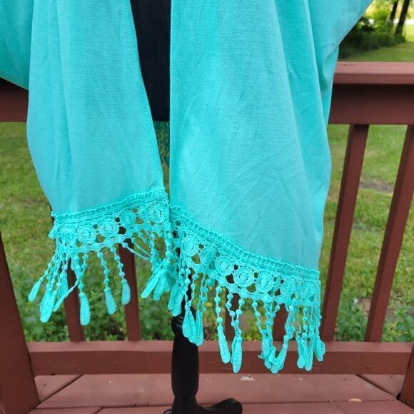 Catalina Woman's Swimsuit Cover up, beach cover up Kimono, Teal Cream , Large - Picture 3 of 11